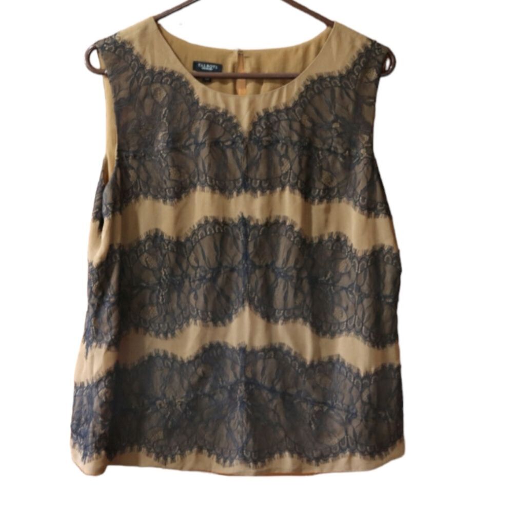 Talbots Brown Lace Striped Sleeveless Shell Tank Top Dressy Business Casual 14